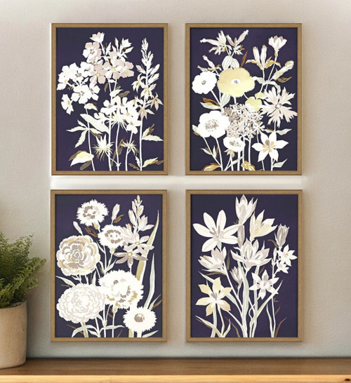 Set Of Four Midnight Florals Gold Framed Print Wall Art - 606114917410