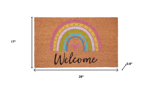 17" X 29" Brown And Pink Rainbow Welcome Outdoor Coir Door Mat - 880024524511