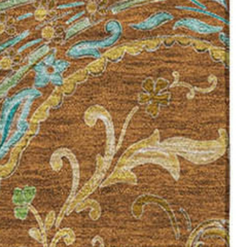 9' X 12' Rust Blue And Green Paisley Washable Area Rug With UV Protection - 880024538051