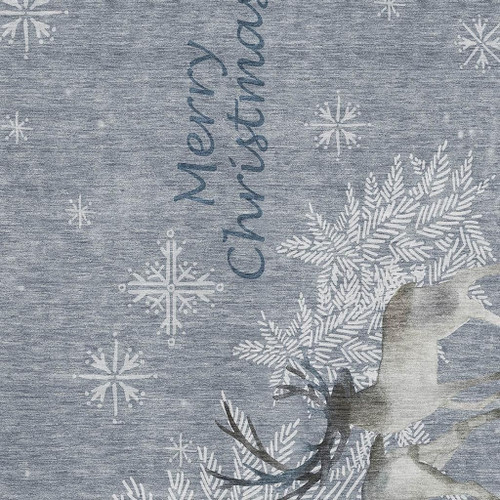 8' X 10' Gray Ivory And Blue Christmas Deer Washable Area Rug With UV Protection - 880016507409