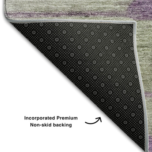 9' X 12' Purple Green And Ivory Floral Washable Area Rug With UV Protection - 880024903620