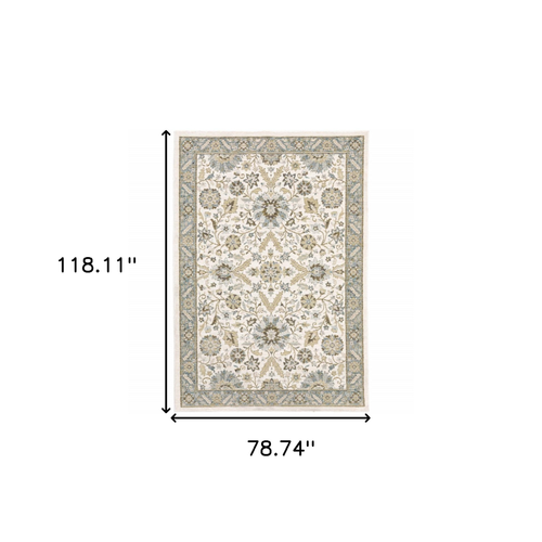 7' X 10' Gray and Ivory Oriental Power Loom Area Rug