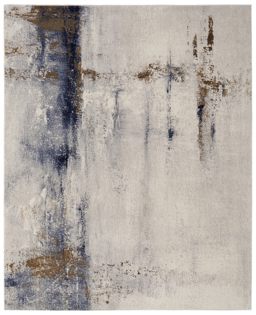 9' X 12' Ivory Blue and Brown Abstract Power Loom Area Rug - 608219044961