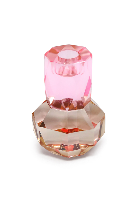 5" Pink And Clear Faceted Crystal Tabletop Taper Candlestick - 880016736403