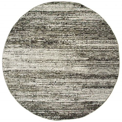 Homeroots Home Decor 7' Round Ash and Slate Abstract Area Rug, Ash and Slate Color, Round Shape