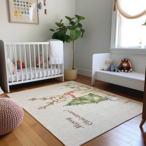 10' X 14' Taupe Green And Gray Christmas Dog Washable Area Rug With UV Protection - 880024753522