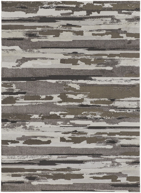9' X 12' Gray Ivory And Brown Abstract Distressed Area Rug