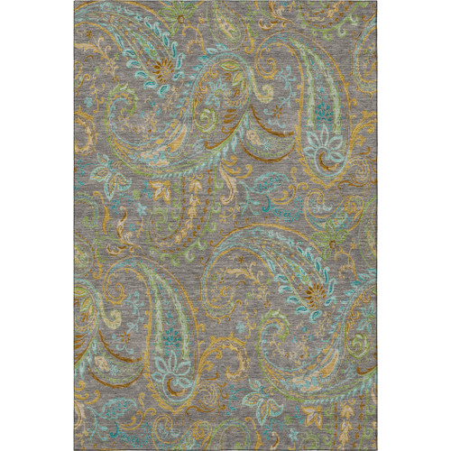 5' X 8' Taupe Green And Blue Paisley Distressed Washable Area Rug With UV Protection - 880024745015