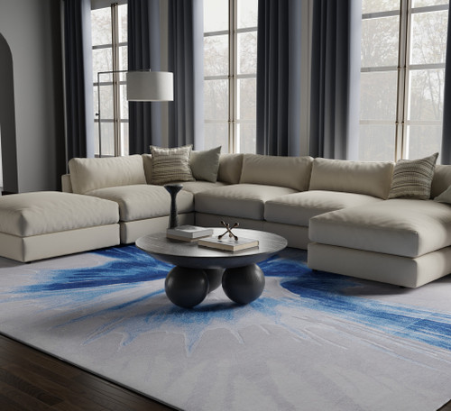 9' X 12' Blue And Gray Abstract Hand Tufted Area Rug - 880016841916