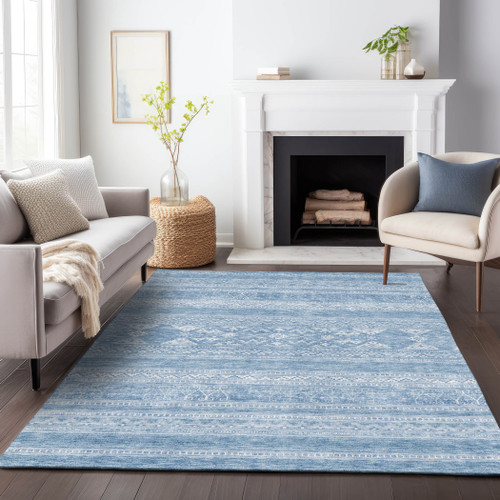 10' X 14' Sky Blue And Ivory Southwestern Washable Area Rug With UV Protection - 880024956138