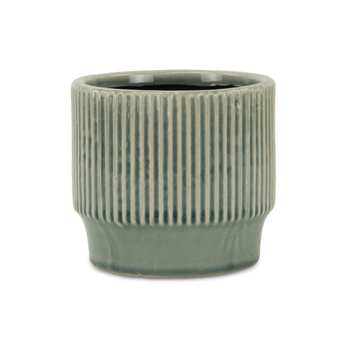 Ceramic 41 Ounce Striped Round Distressed Pot Planter - 880016490947