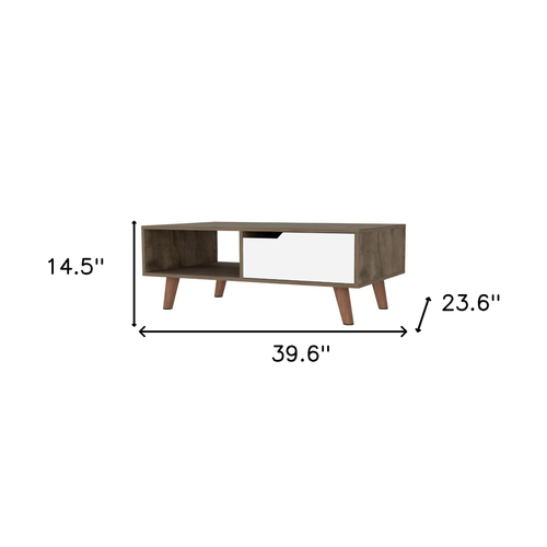 40" Brown And Brown and White Wood Coffee Table With Drawer And Shelf - 608219233143