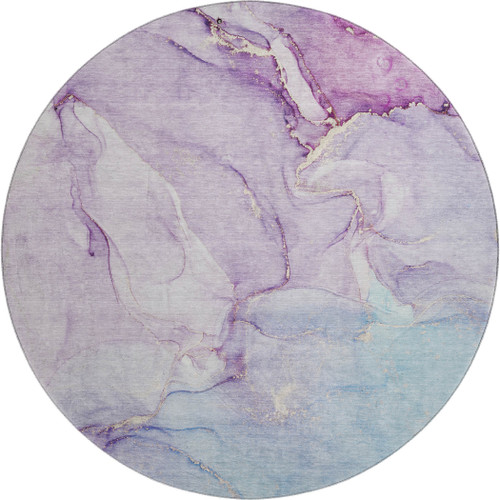 8' Purple Blue And Ivory Abstract Washable Round Rug With UV Protection - 880016699913