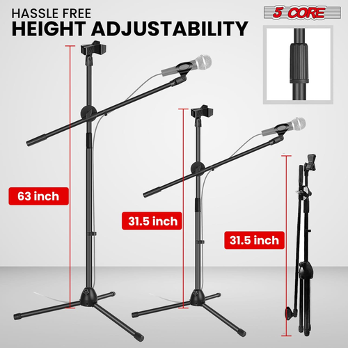 Mic Stand Floor Height Adjustable Tripod Microphone Stands w Extending Telescoping Boom Arm - 810047163077