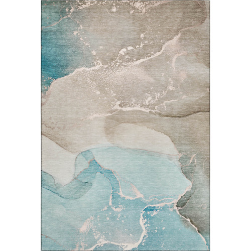 9' X 12' Teal Beige And Ivory Abstract Washable Area Rug With UV Protection - 880016607680