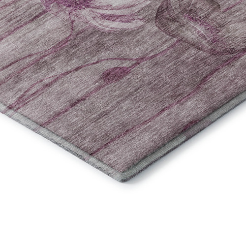 5' X 8' Plum And Ivory Floral Washable Area Rug With UV Protection - 880016528817