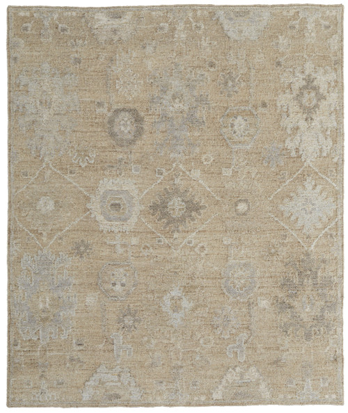 9' X 13' Tan and Ivory Wool Floral Hand Knotted Area Rug - 608219391898