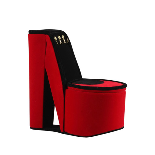 9" Red Black And Gold Velvet High Heel Jewelry Box - 880016809183