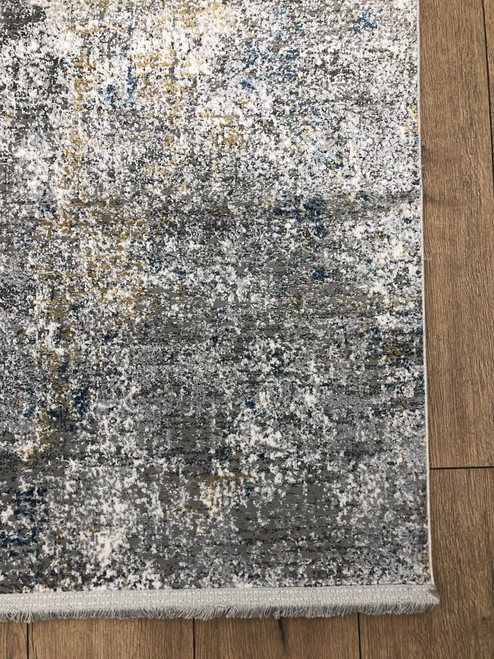 5' X 8' Blue And Gray Abstract Distressed Area Rug With Fringe - 880024617596