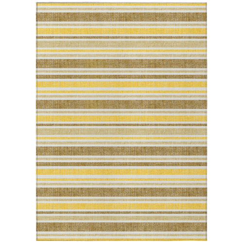 9' X 12' Brown And Orange Striped Washable Indoor Outdoor Area Rug