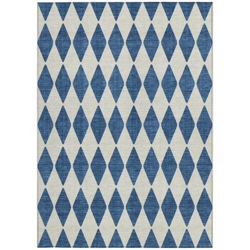 8' X 10' Navy Blue And Ivory Geometric Washable Indoor Outdoor Area Rug - 608219114183