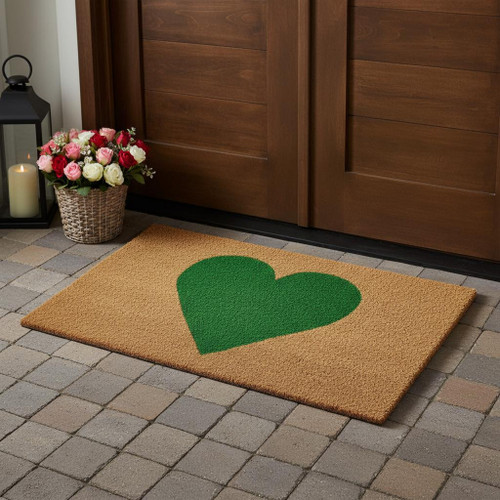24" X 48" Brown And Green Heart Outdoor Coir Door Mat - 880024958682