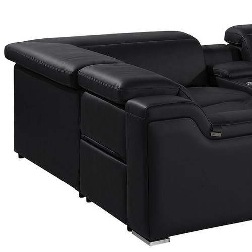 Black Italian Leather Power Reclining U Shaped Eight Piece Corner Sectional With Console - 880016458367