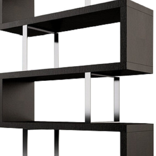 67" Espresso And Silver Metal and Wood Three Tier Etagere Bookcase - 880016448092