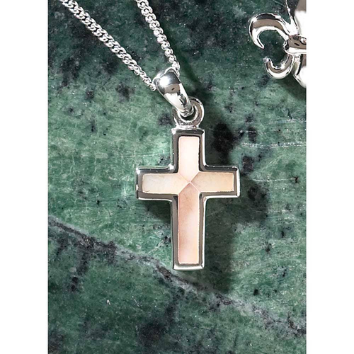 Silver Plated Mother Of Pearl Box Cross Necklace - 714611138440