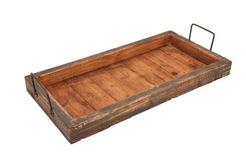 21" Gray And Natural Solid Wood Handmade Serving Tray With Handles - 880024677286