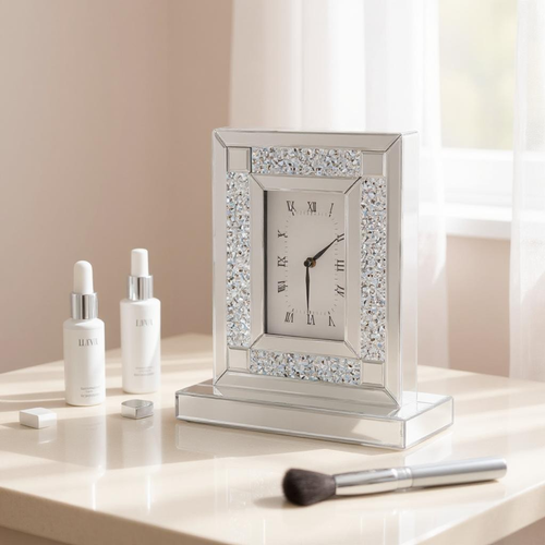 Faux Crystal MirroGlass Table Clock - 880016674941