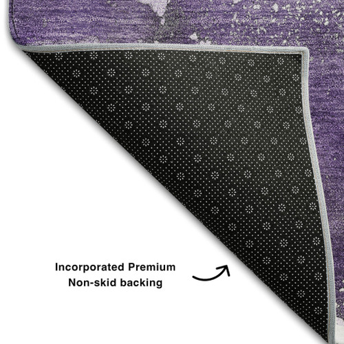 3' X 5' Purple And Ivory Abstract Washable Area Rug With UV Protection - 880024502090