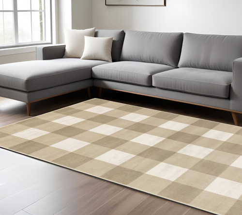 10' X 13' Beige And Ivory Geometric Distressed Area Rug