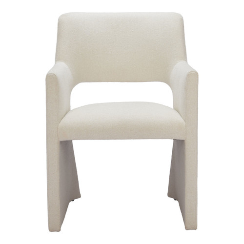 White Upholstered Faux Linen Dining Arm Chair - 880016720402