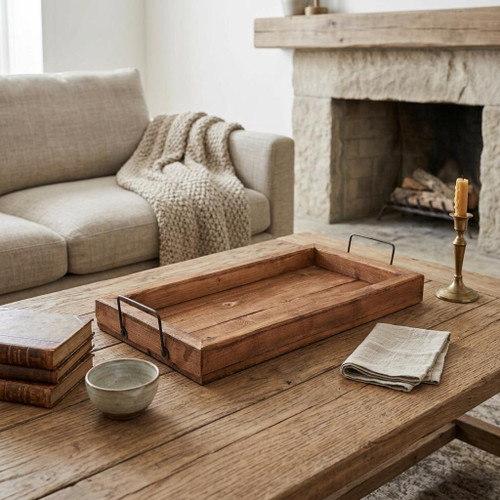 21" Natural Solid Wood Handmade Serving Tray With Handles - 880024887883