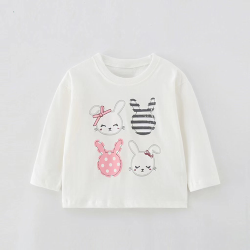Baby Girl Rabbit Print Pattern Crewneck Long Sleeve Comfy Shirt - 716252327788