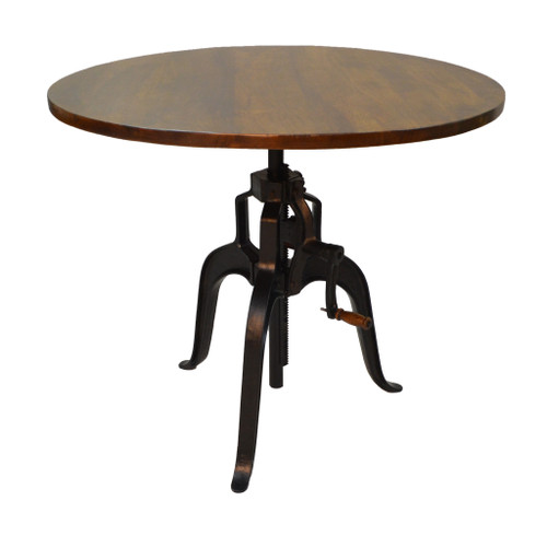 Adjustable Height Brown And Black Solid Wood And Iron Pedestal Base Round Top Dining Table - 606114813828