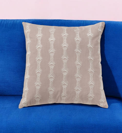 20" Pink and White Cotton Throw Pillow With Embroidery - 608219305017