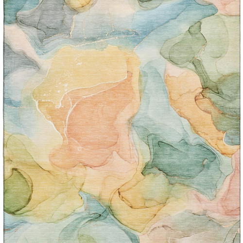 9' X 12' Blue Green And Orange Abstract Washable Area Rug With UV Protection - 880024976471