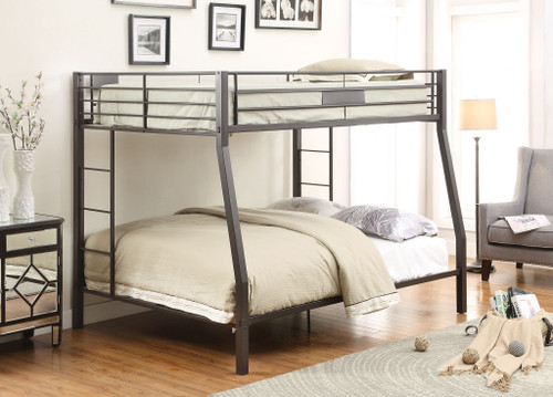 Black Metal Finish Twin Over Full Bunk With Side Ladders - 614486175895