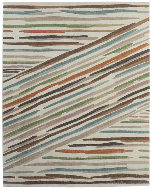 9' X 12' Ivory Brown And Blue Abstract Area Rug - 880016718836