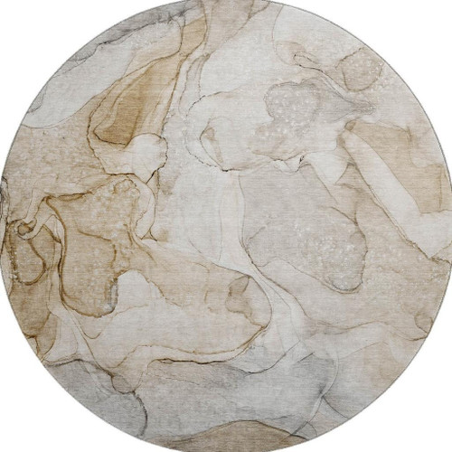 8' Beige And Ivory Abstract Washable Round Rug With UV Protection - 880024785233