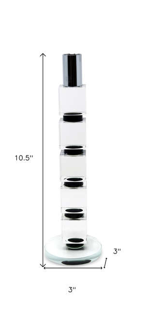 11" Silver Clear And Black Geo Crystal Tabletop Taper Candlestick - 880016849448