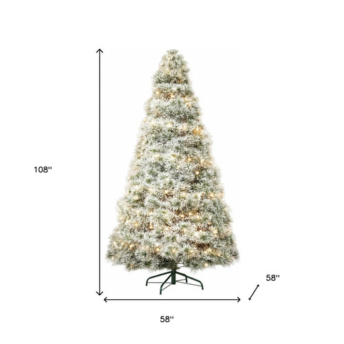 9' White Pre Lit Full Flocked Spruce Christmas Tree - 880016747249