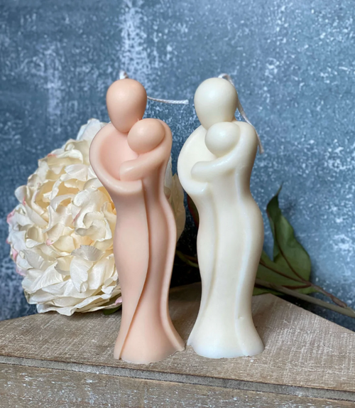 2" Peach Creamy Vanilla Scented Mother And Child Dimensional Candle - 880024864150
