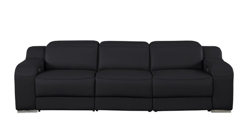103" Black Italian Leather Reclining USB Sofa - 880016851502