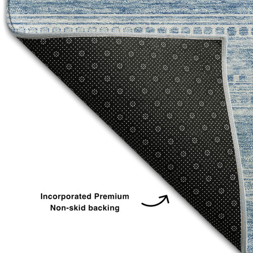 5' X 8' Sky Blue And Ivory Southwestern Washable Area Rug With UV Protection - 880024946955