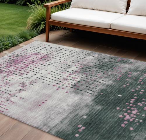 10' X 14' Blush And Emerald Geometric Washable Indoor Outdoor Area Rug - 880016477559