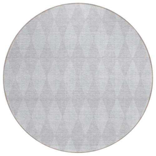 8' Pewter And Silver Round Geometric Washable Indoor Outdoor Area Rug - 608219100346