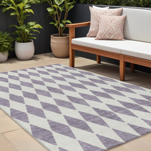 10' X 14' Purple And Lilac Geometric Washable Indoor Outdoor Area Rug - 608219005344